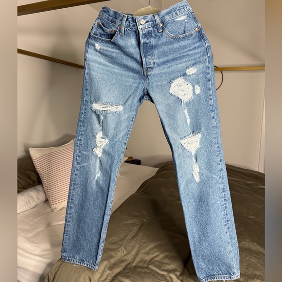 Levi's Denim - Levi’s Premium 501 Distressed Straight Leg Jeans 27x30 100% Cotton Button Fly